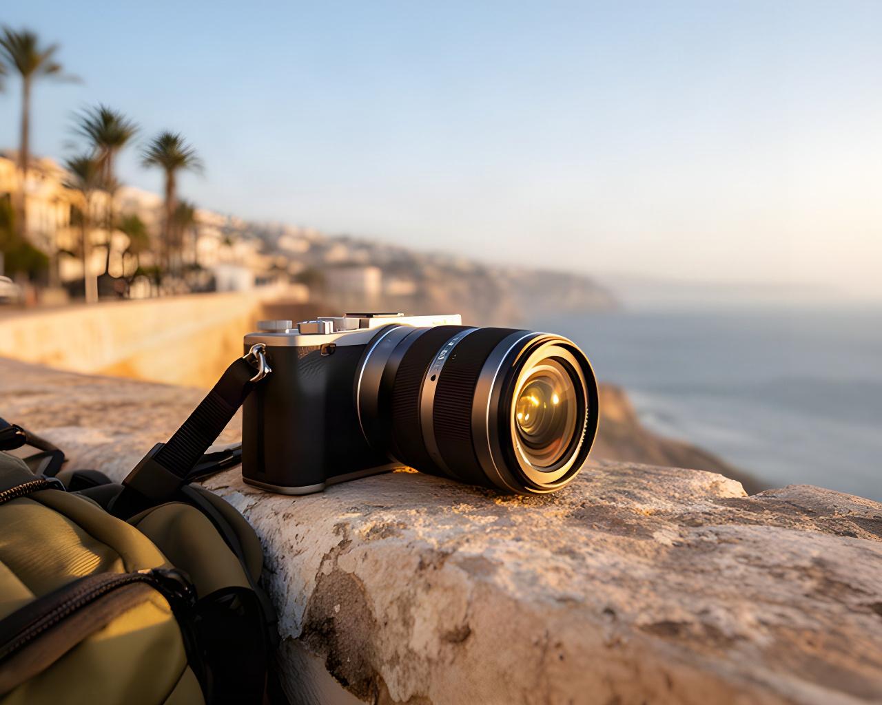 Cámara mirrorless con objetivo luminoso preparada para una salida fotográfica por la Costa del Sol